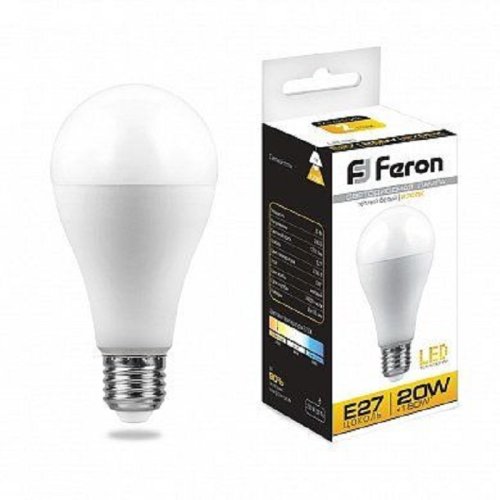 Лампа светодиодная Feron LB-98 A65 Груша E27 220В 20Вт 1750Лм 2700К 65*135мм картинка 